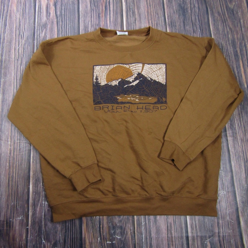 Prairie‎ Mountain Sweatshirt Mens XL Brown Brian Head Utah Ski Pullover Graphic